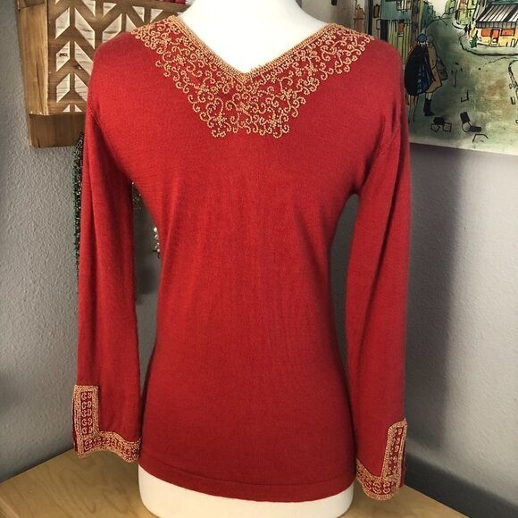 Hand Made in Nepal Cashmere & Silk Sweater - Heavily Beaded - Picture 3 of 10